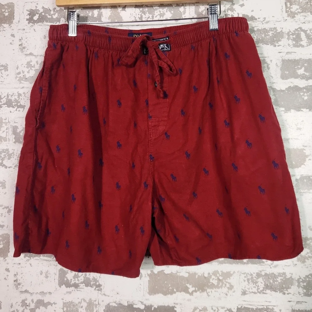 Polo Ralph Lauren Sleep Shorts Mens Large Red Pony Print Pajama Bottoms Preppy